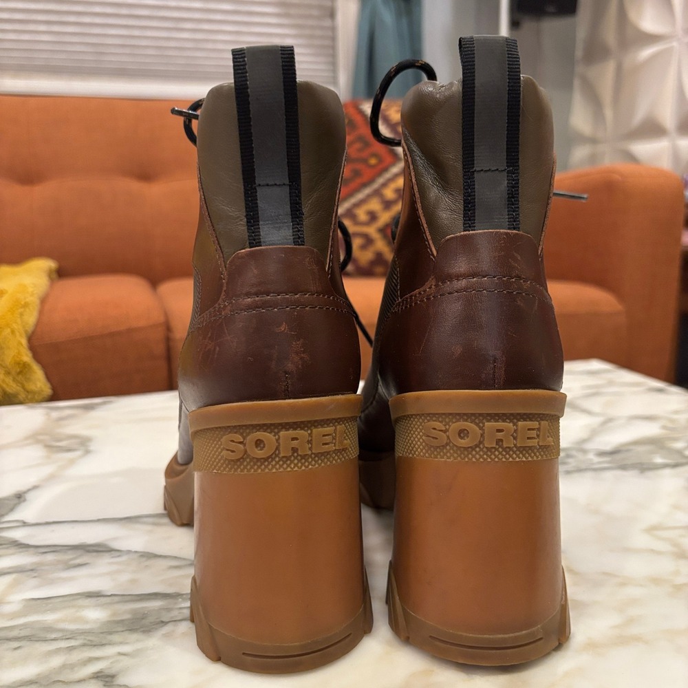Sorel Brex Lace Boots Army Green Brown Leather Size 8 - Picture 9 of 12